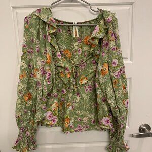 Anthropologie Ruffled V-Neck Peasant Blouse